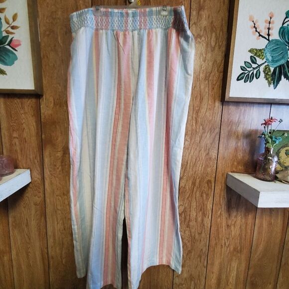 Derek Heart | Wide Leg High Waist Pastel Stripe Cotton/Flax Pant | Size … - Picture 1 of 6